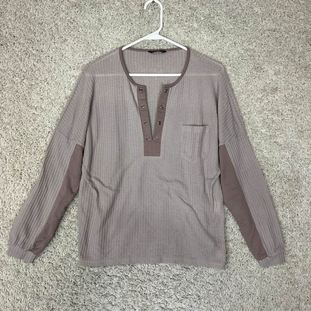 Shein Top Womens Small Purple V Neck Boho Mixed Media Festival Waffle